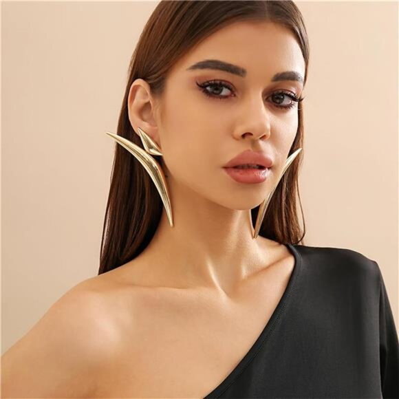 Gold Irregular Dangle Earrings – Asymmetrical Liquid Drop Statement Jewelry - Picture 3 of 5